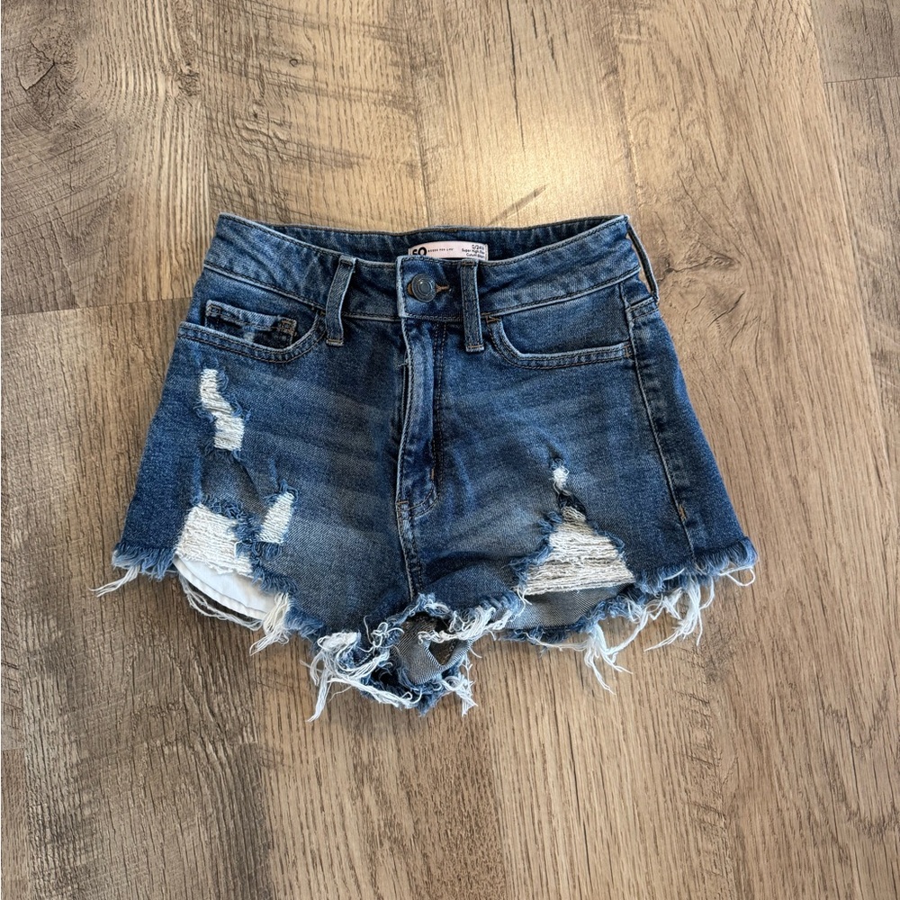 SO Blue Denim Jean Shorts Super High Rise Cutoff Short Size 0/24